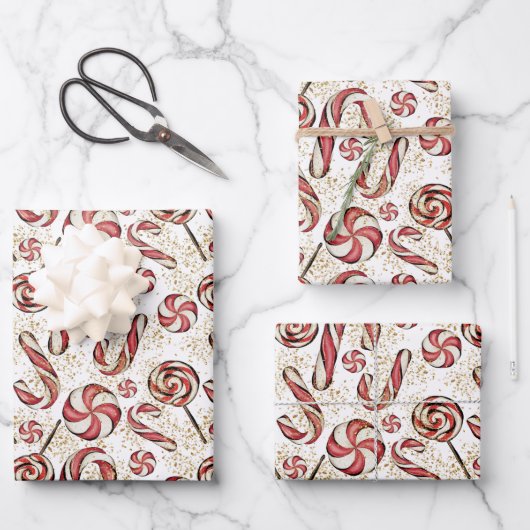 Cute Retro Festive Candy Cane Lollipops Pattern Inpakpapier Vel (Voorkant)