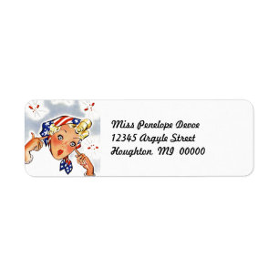Cute Retro Fire-Cracker Lady Return-adreslabels Etiket