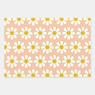 Cute Retro Floral Daisy Pattern Inpakpapier Vel