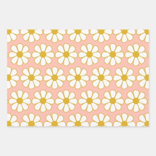 Cute Retro Floral Daisy Pattern Inpakpapier Vel (Voorkant)