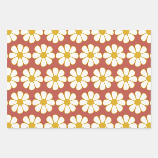 Cute Retro Floral Daisy Pattern Inpakpapier Vel (Voorkant 3)