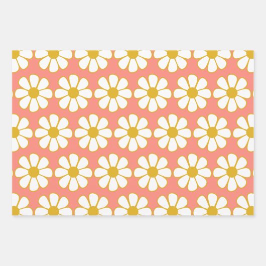 Cute Retro Floral Daisy Pattern Inpakpapier Vel (Voorkant 2)