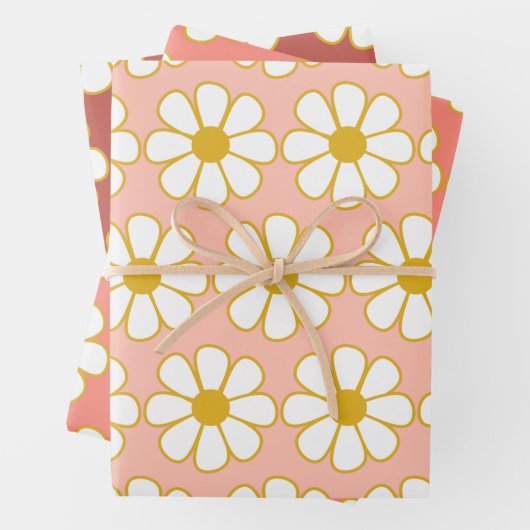 Cute Retro Floral Daisy Pattern Inpakpapier Vel (In situ)