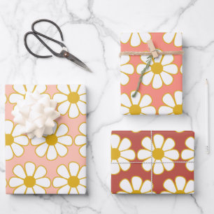 Cute Retro Floral Daisy Pattern Inpakpapier Vel