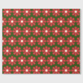 Cute Retro Floral kerstpatroonrood en groen Cadeaupapier (Vlak)