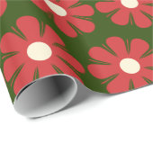 Cute Retro Floral kerstpatroonrood en groen Cadeaupapier (Rol Hoek)