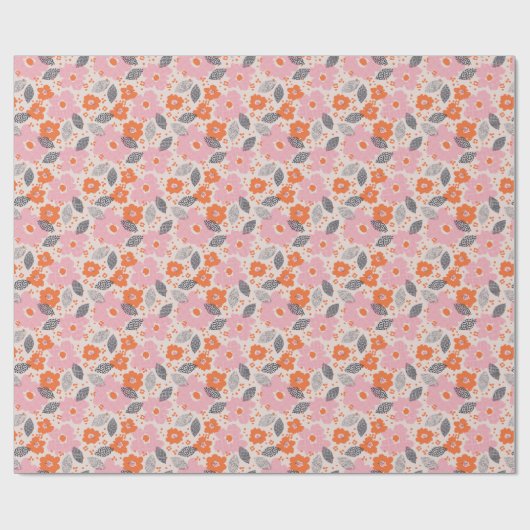 Cute Retro Floral Pattern Cadeaupapier (Vlak)
