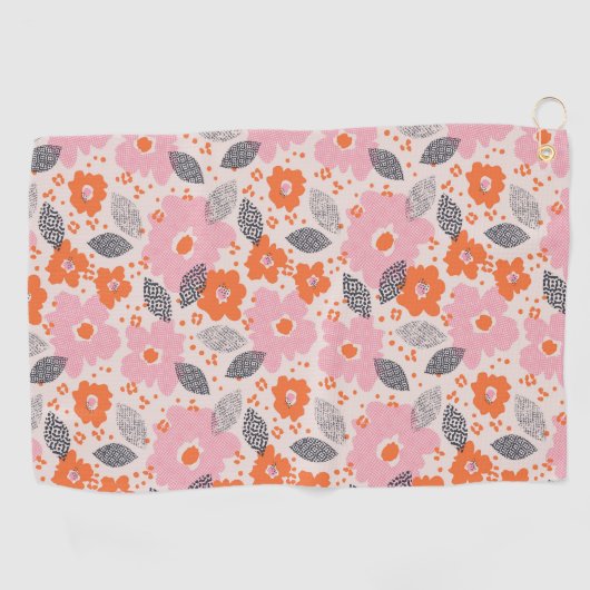 Cute Retro Floral Pattern Golfhanddoek (Horizontaal)