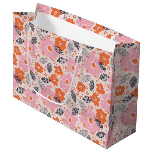 Cute Retro Floral Pattern Groot Cadeauzakje (Voorkant Gekanteld)