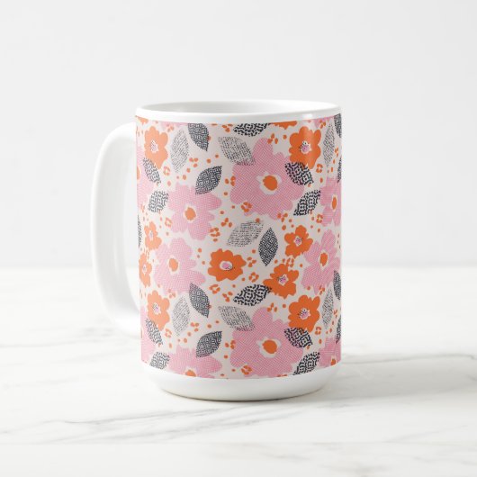 Cute Retro Floral Pattern Koffiemok (Voorkant links)