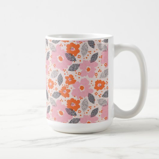 Cute Retro Floral Pattern Koffiemok (Rechts)