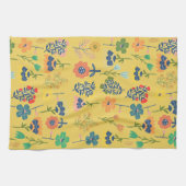 Cute retro floral pattern mustard Pink Green Theedoek (Horizontaal)