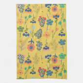 Cute retro floral pattern mustard Pink Green Theedoek (Verticaal)