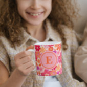 Cute Retro Floral Pattern Oranje Pink Monogram Mok