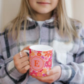 Cute Retro Floral Pattern Oranje Pink Monogram Mok
