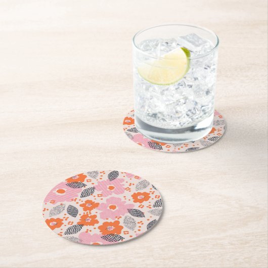 Cute Retro Floral Pattern Ronde Kartonnen Onderzetter (Insitu)