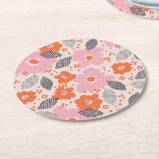 Cute Retro Floral Pattern Ronde Kartonnen Onderzetter (Gebogen)