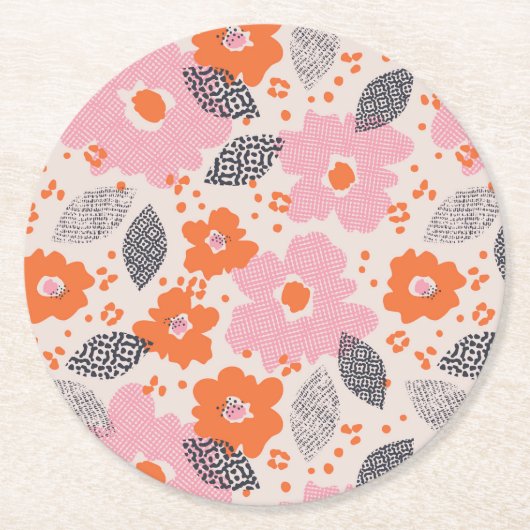 Cute Retro Floral Pattern Ronde Kartonnen Onderzetter (Voorkant)