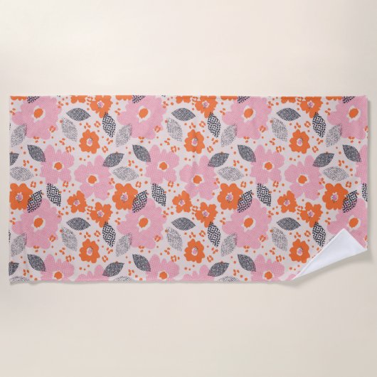 Cute Retro Floral Pattern Strandlaken (Voorkant)