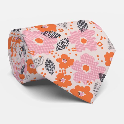 Cute Retro Floral Pattern Stropdas (Opgerold)
