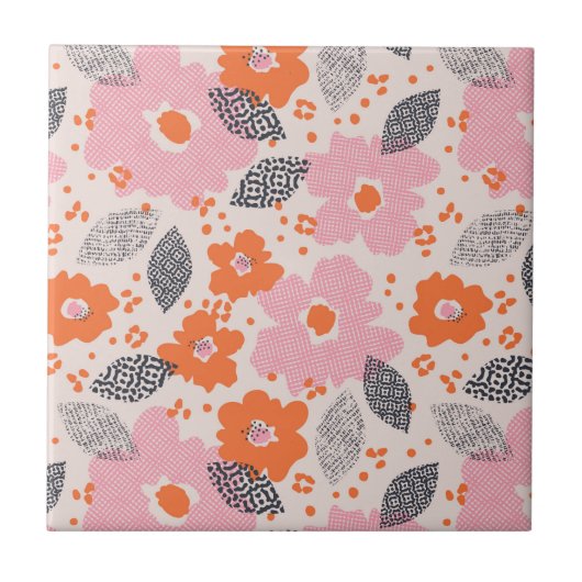 Cute Retro Floral Pattern Tegeltje (Voorkant)