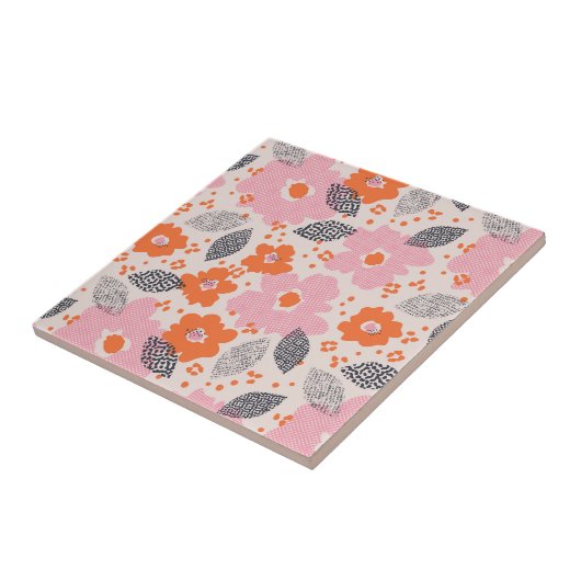 Cute Retro Floral Pattern Tegeltje (Zijkant)