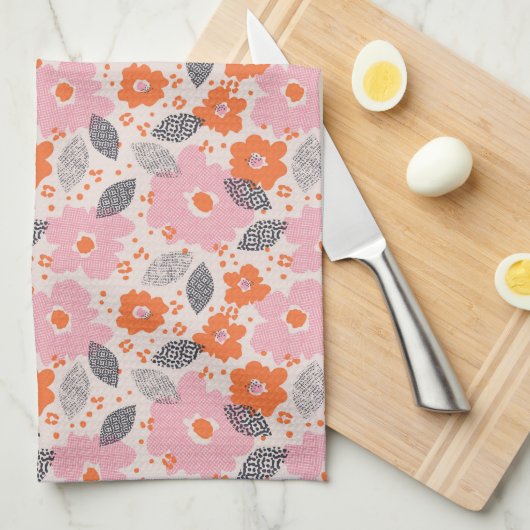 Cute Retro Floral Pattern Theedoek (Quarter Fold)