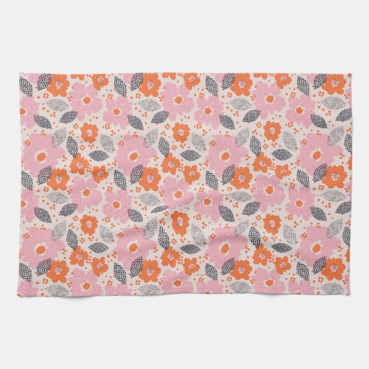 Cute Retro Floral Pattern Theedoek (Horizontaal)