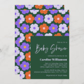 Cute Retro Flower Pattern Paars Green Baby shower Kaart (Voorkant / Achterkant)
