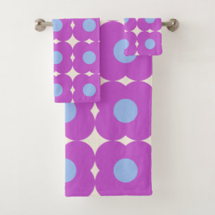 Cute Retro Flower Pattern Paars Mid Mod Bad Handdoek