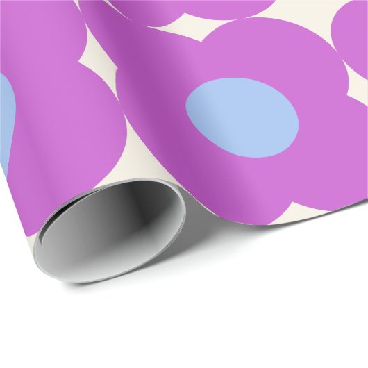 Cute Retro Flower Pattern Paars Mid Mod Cadeaupapier (Rol Hoek)