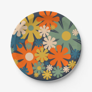 Cute Retro Flowers 60s 70s Vibe Papieren Bordje