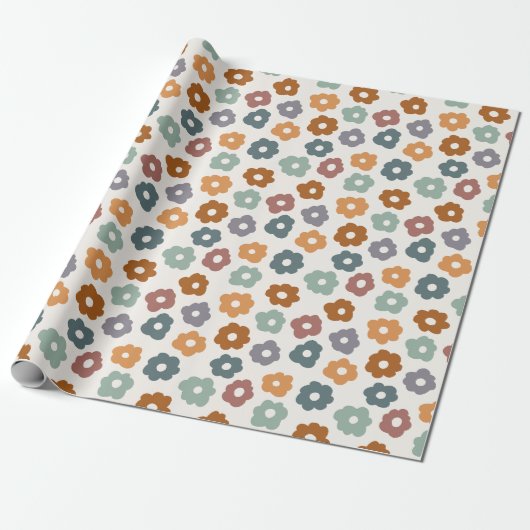 Cute Retro Flowers Cadeaupapier (Uitgerold)