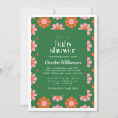 Cute Retro Flowers Green Roze Baby shower Kaart (Voorkant)