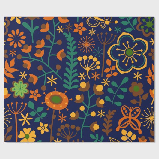 Cute Retro Flowers Seamless Patter Cadeaupapier (Vlak)