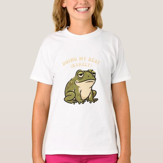Cute Retro Frog Barely Trying Girls T-Shirt (Voorkant)