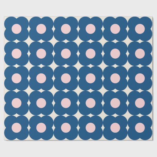 Cute Retro Geometric Flowers Pattern Blue en Roze Cadeaupapier (Vlak)