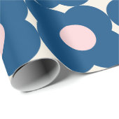 Cute Retro Geometric Flowers Pattern Blue en Roze Cadeaupapier (Rol Hoek)