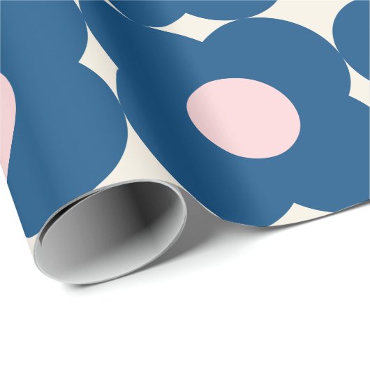 Cute Retro Geometric Flowers Pattern Blue en Roze Cadeaupapier (Rol Hoek)