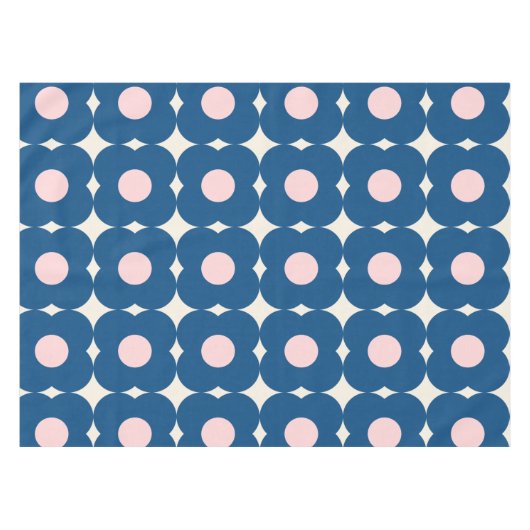 Cute Retro Geometric Flowers Pattern Blue en Roze Tafelkleed (Voorkant (Horizontaal))