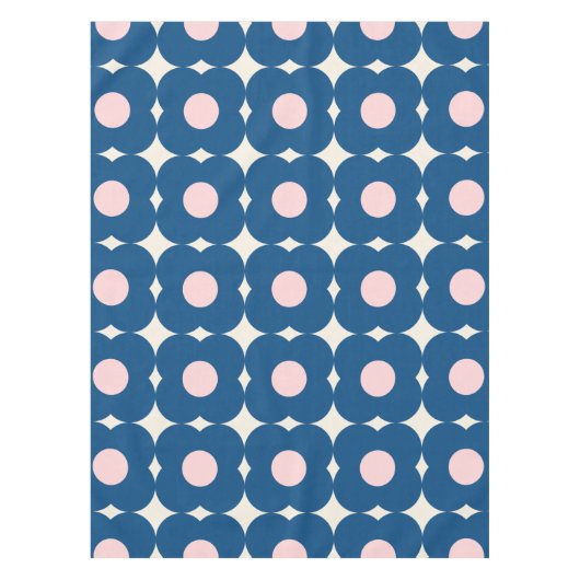 Cute Retro Geometric Flowers Pattern Blue en Roze Tafelkleed (Voorkant)