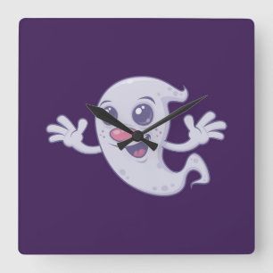 Cute Retro Ghost Vierkante Klok