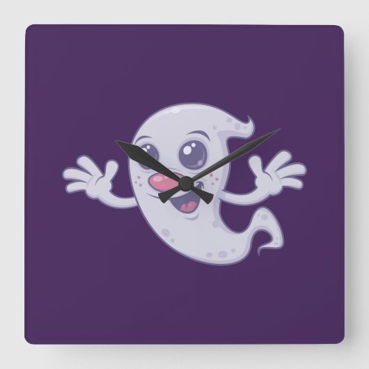 Cute Retro Ghost Vierkante Klok (Voorkant)