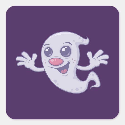 Cute Retro Ghost Vierkante Sticker (Voorkant)