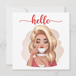 Cute Retro Girl Blonde Hallo Kaart