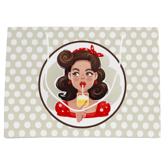 Cute Retro Girl Cocktail Gift Bag Groot Cadeauzakje (Voorkant)