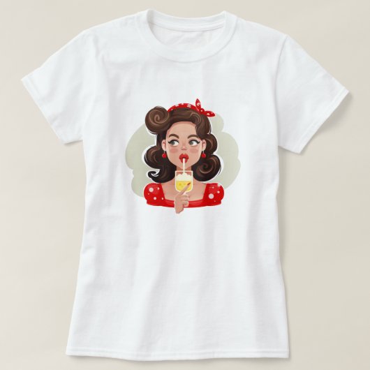 Cute Retro Girl Cocktail T-Shirt (Design voorkant)