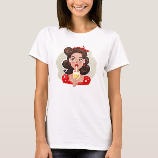 Cute Retro Girl Cocktail T-Shirt (Voorkant)
