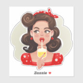 Cute Retro Girl Cocktail Vinyl Stickers (Vel)