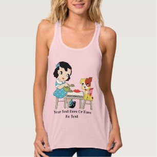 Cute  Retro Girl en Kitsch Puppy Dog Tanktop